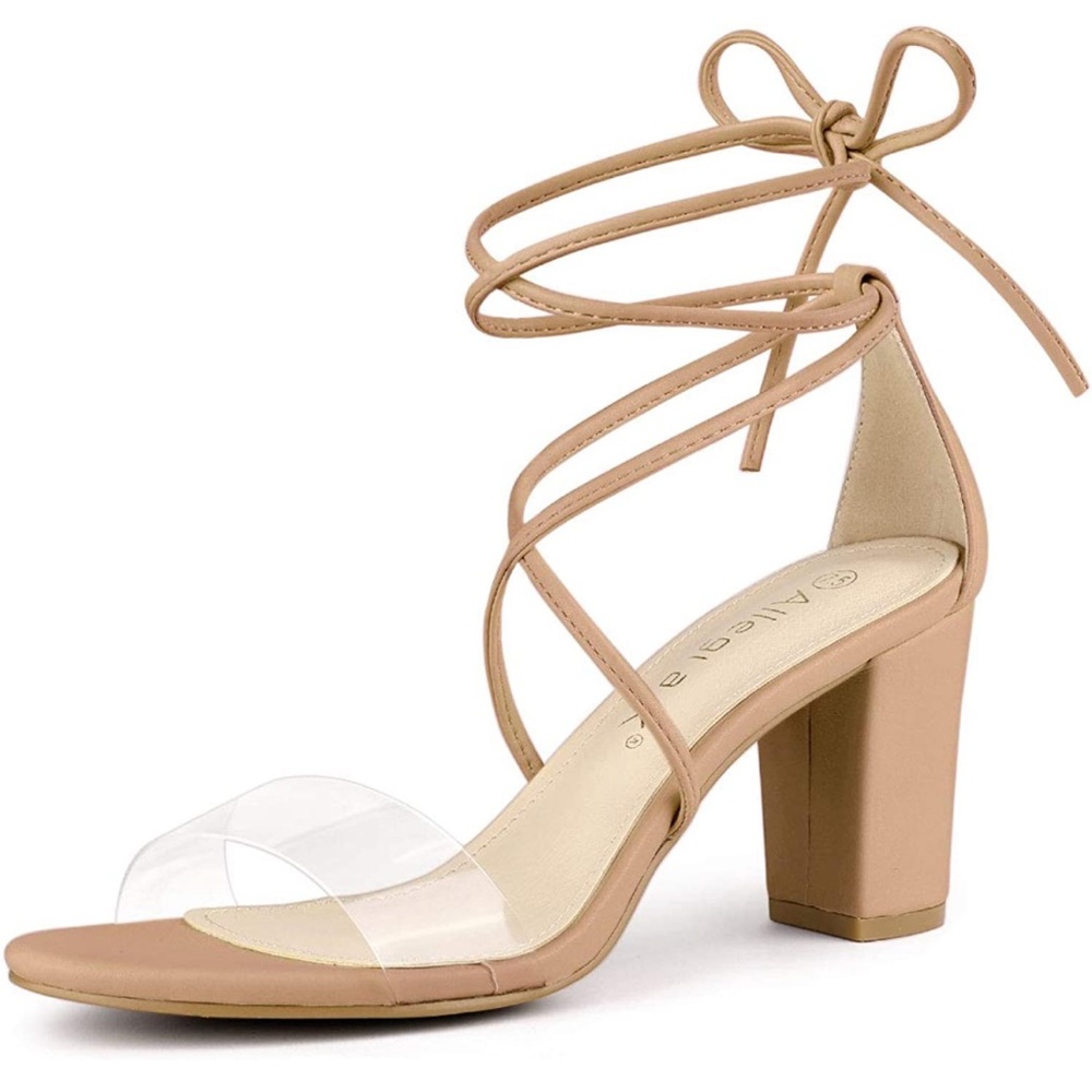 Allegra K Nude Lace Up Heel